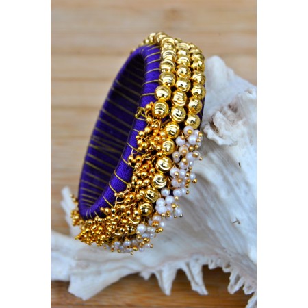 Purple Silk Thread Bangles with Pearls and Ghungroos